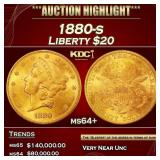 1880-s Gold Liberty Double Eagle $20 ms64+ SEGS