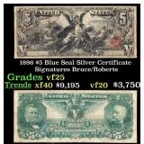1896 $5 Blue Seal Silver Certificate Grades vf+ Si