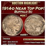 1914-d Buffalo Nickel Near Top Pop! 5c ms66+ SEGS