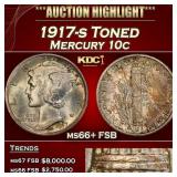 1917-s Mercury Dime Toned 10c ms66+ FSB SEGS