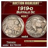 1919-d Buffalo Nickel 5c ms64 SEGS