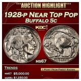 1928-p Buffalo Nickel Near Top Pop 5c ms67 SEGS