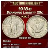 1918-d Standing Liberty Quarter 25c ms64+ fh SEGS