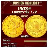 1903-p Gold Liberty Quarter Eagle $2 1/2 ms66+ SEG