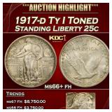 1917-d Ty I Standing Liberty Quarter Toned 25c ms6