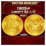 1905-p Gold Liberty Quarter Eagle $2 1/2 ms65+ SEG