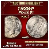 1928-p Peace Dollar $1 ms65 SEGS