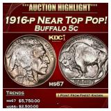 1916-p Buffalo Nickel Near Top Pop! 5c ms67 SEGS