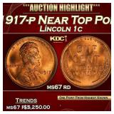 1917-p Lincoln Cent Near Top Pop! 1c ms67 rd SEGS