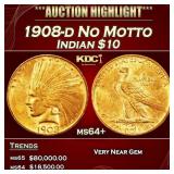 1908-d No Motto Gold Indian Eagle $10 ms64+ SEGS