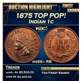 1875 Indian Cent TOP POP! 1c ms66+ RB SEGS