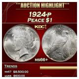 1924-p Peace Dollar $1 ms66+ SEGS