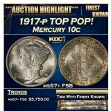 1917-p Mercury Dime TOP POP! 10c ms67+ FSB SEGS
