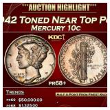 1942 Proof Mercury Dime Toned Near Top Pop 10c pr6