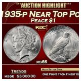 1935-p Peace Dollar Near Top Pop $1 ms66 SEGS