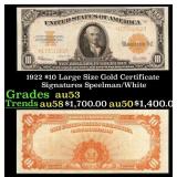 1922 $10 Large Size Gold Certificate Grades Select