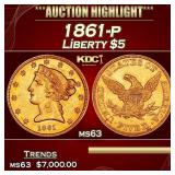 1861-p Gold Liberty Half Eagle $5 ms63 USCG