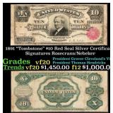 1891 $10 Red Seal Silver Certificate "Tombstone" G