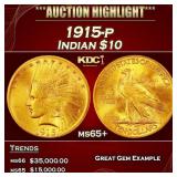 1915-p Gold Indian Eagle $10 ms65+ SEGS