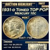 1931-d Mercury Dime Toned TOP POP! 10c ms67+ FSB S