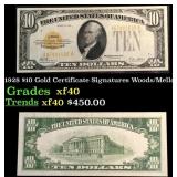 1928 $10 Gold Certificate Signatures Woods/Mellon