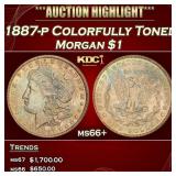 1887-p Morgan Dollar Colorfully Toned $1 ms66+ SEG