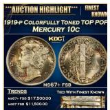 1919-p Mercury Dime Colorfully Toned TOP POP! 10c
