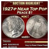 1927-p Peace Dollar Near Top Pop $1 ms65+ SEGS