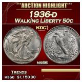 1936-d Walking Liberty Half Dollar 50c ms66 SEGS