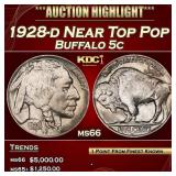 1928-d Buffalo Nickel Near Top Pop 5c ms66 SEGS