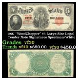 1907 $5 Large Size Legal Tender Note "WoodChopper"