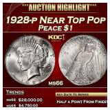 1928-p Peace Dollar Near Top Pop $1 ms66 SEGS