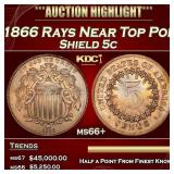 1866 Rays Shield Nickel Near Top Pop 5c ms66+ SEGS