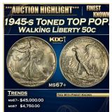 1945-s Walking Liberty Half Dollar Toned TOP POP!