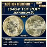 1943-p Jefferson Nickel TOP POP! 5c ms68+ SEGS