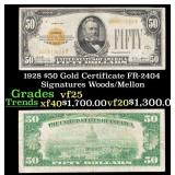 1928 $50 Gold Certificate FR-2404 Signatures Woods