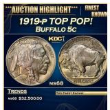 1919-p Buffalo Nickel TOP POP! 5c ms68 SEGS