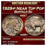 1929-p Buffalo Nickel Near Top Pop 5c ms66+ SEGS