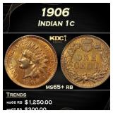 1906 Indian Cent 1c Grades ms65+ rb