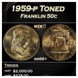 1959-p Franklin Half Dollar Toned 50c ms66+ SEGS