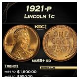 1921-p Lincoln Cent 1c Grades ms65+ rd