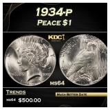 1934-p Peace Dollar $1 Grades ms64