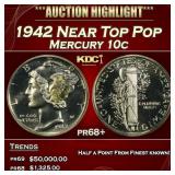 1942 Proof Mercury Dime Near Top Pop 10c pr68+ SEG
