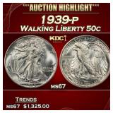1939-p Walking Liberty Half Dollar 50c ms67 SEGS