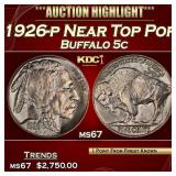 1926-p Buffalo Nickel Near Top Pop 5c ms67 SEGS