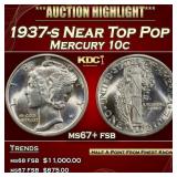 1937-s Mercury Dime Near Top Pop 10c ms67+ fsb SEG