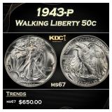 1943-p Walking Liberty Half Dollar 50c ms67 SEGS