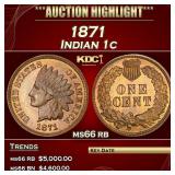 1871 Indian Cent 1c ms66 rb SEGS
