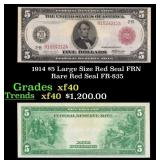 1914 $5 Large Size Red Seal FRN Rare Red Seal Grad