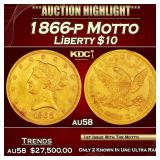 1866-p Motto Gold Liberty Eagle $10 au58 SEGS